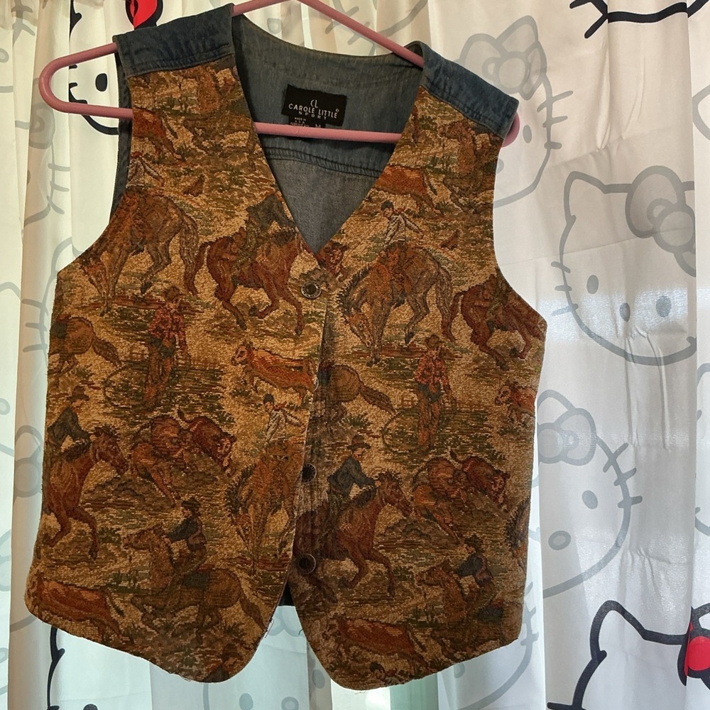 Carol Little Sport Western Tapestry Vest MEDIUM USA VINTAGE 90s